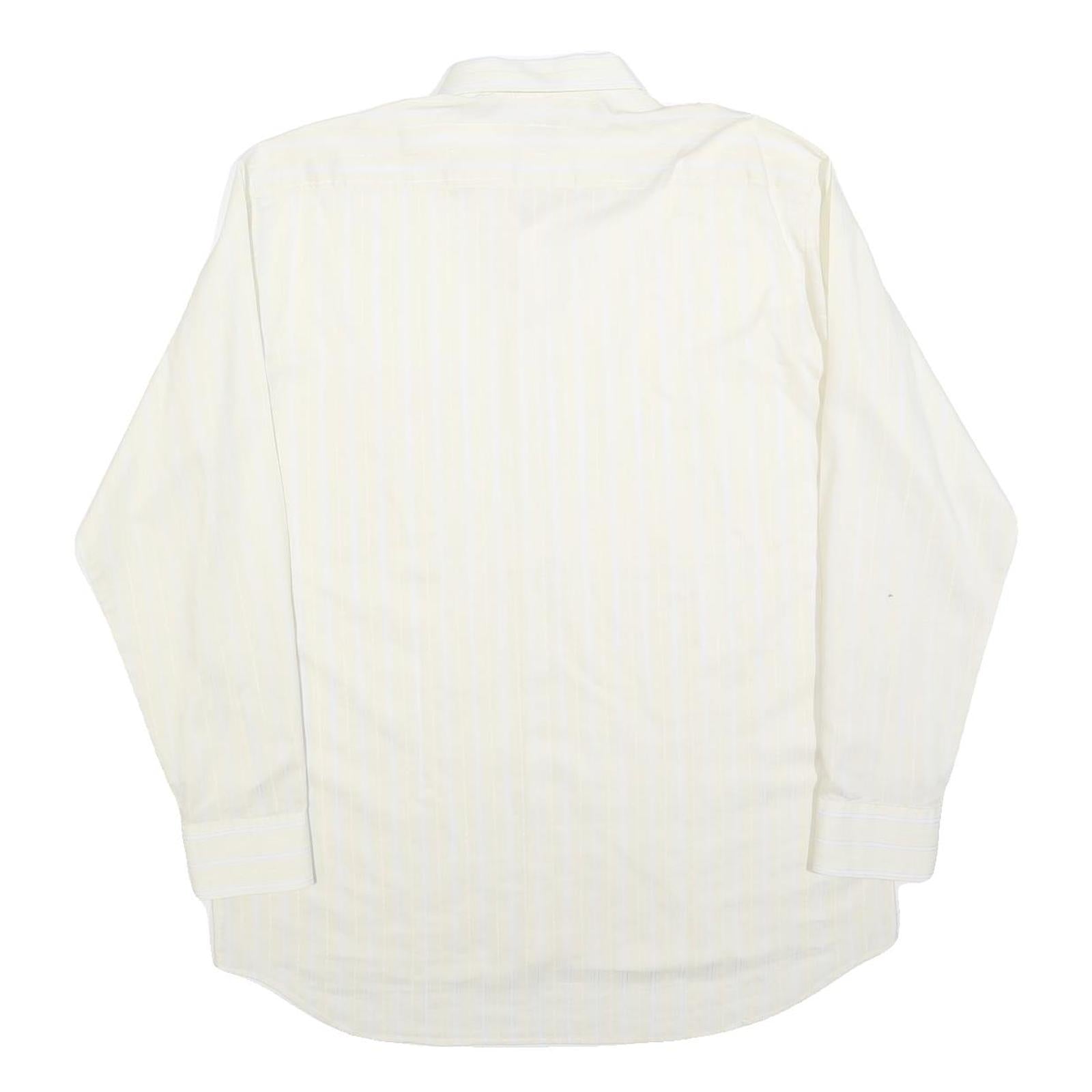 KUF Mens White & Cream Striped Classic Cotton Blend Shirt L Formal Long Sleeve