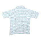 ISLE Womens White & Blue Geometric Shirt Short Sleeve V-Neck UK 14 Button