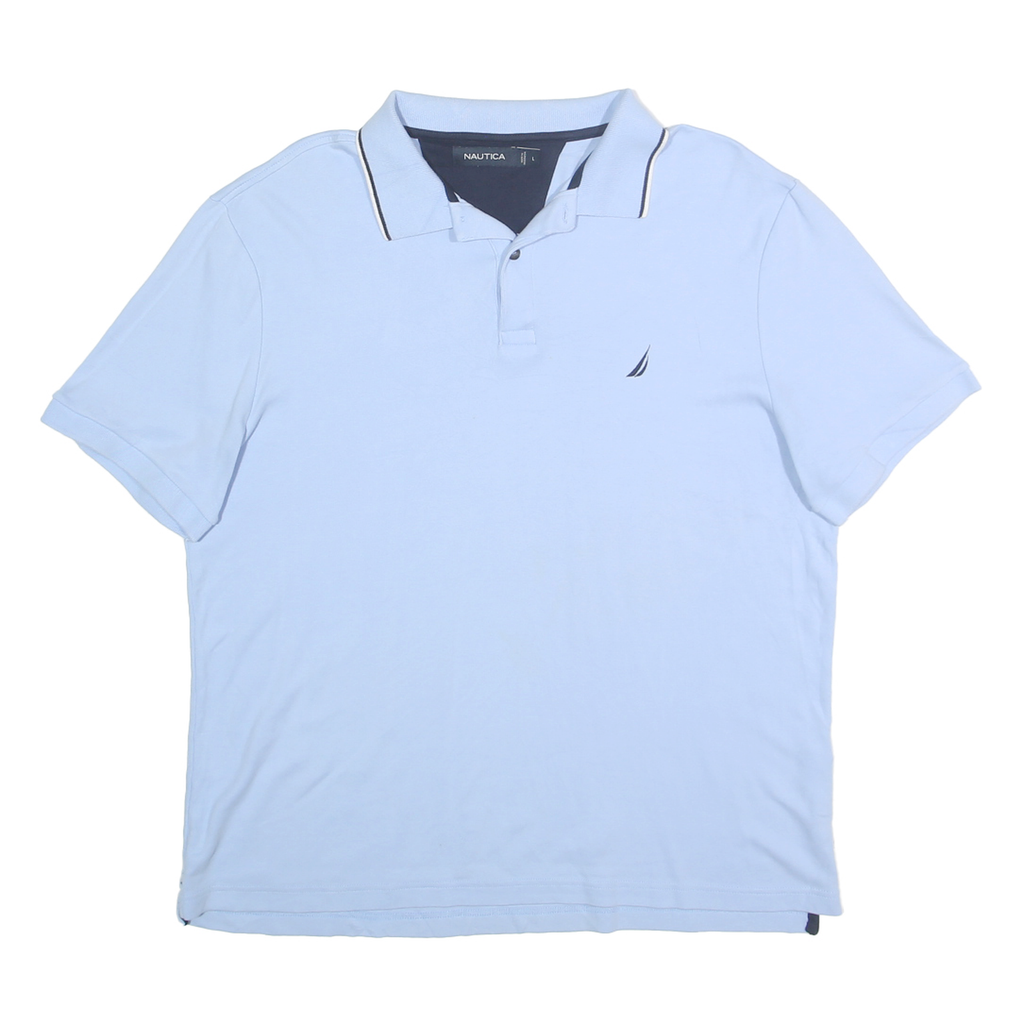 NAUTICA Mens Blue Polo Shirt L Cotton Short Sleeve Plain Classic Fit
