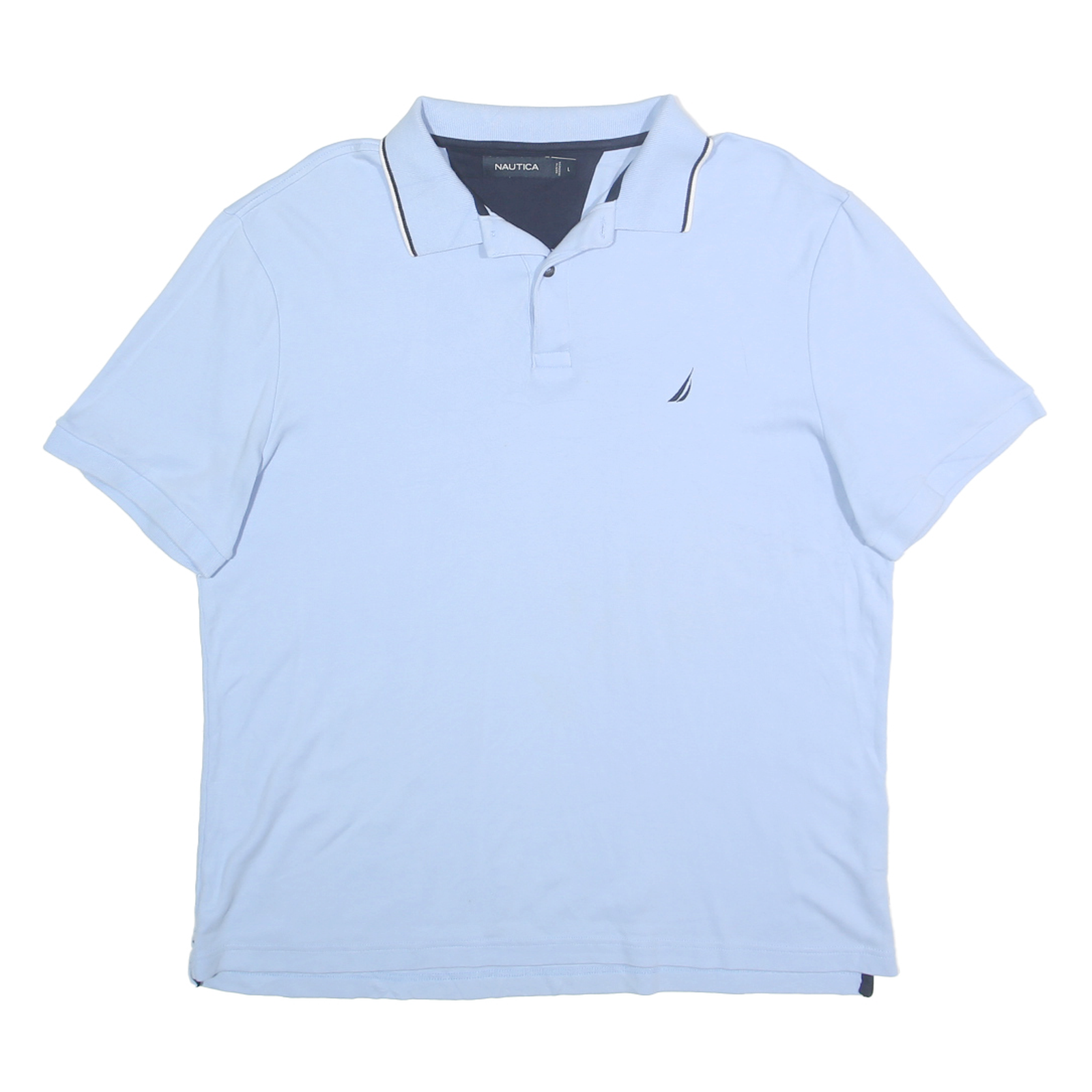 NAUTICA Mens Blue Polo Shirt L Cotton Short Sleeve Plain Classic Fit