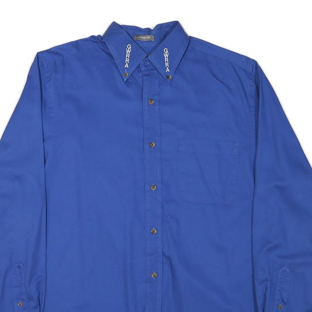 SADDLEBRED Mens Blue Work Shirt M GWRRA Logo Button Collar Long Sleeve Cotton