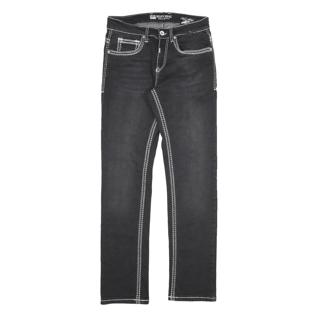 Black Womens Slim Fit Denim Jeans W30 L32 Contrast Stitching Zip Closure