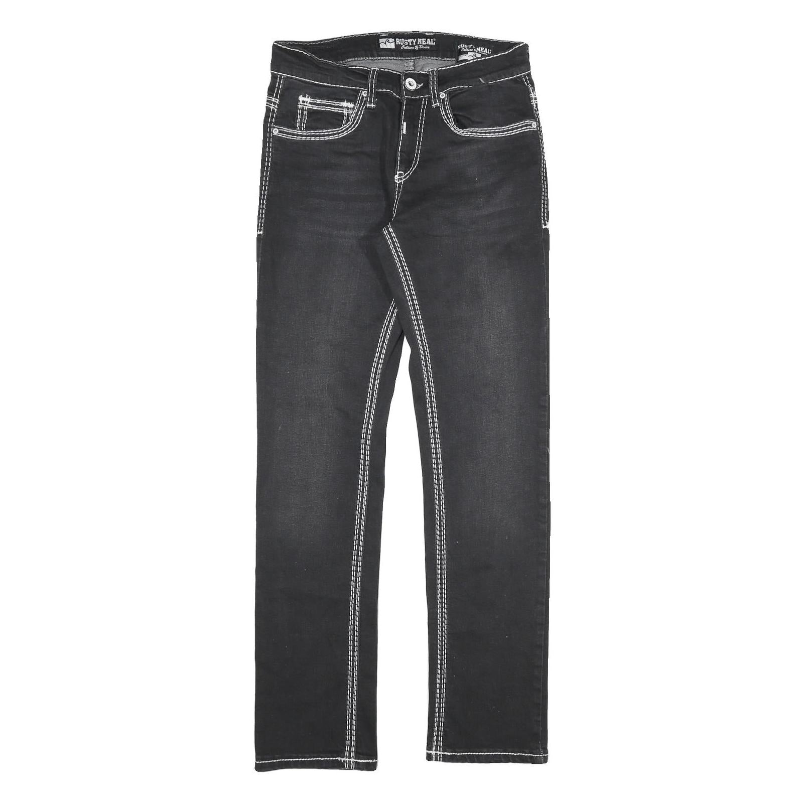 Black Womens Slim Fit Denim Jeans W30 L32 Contrast Stitching Zip Closure