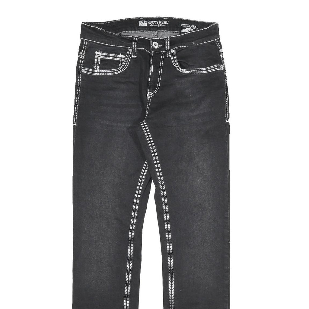 Black Womens Slim Fit Denim Jeans W30 L32 Contrast Stitching Zip Closure
