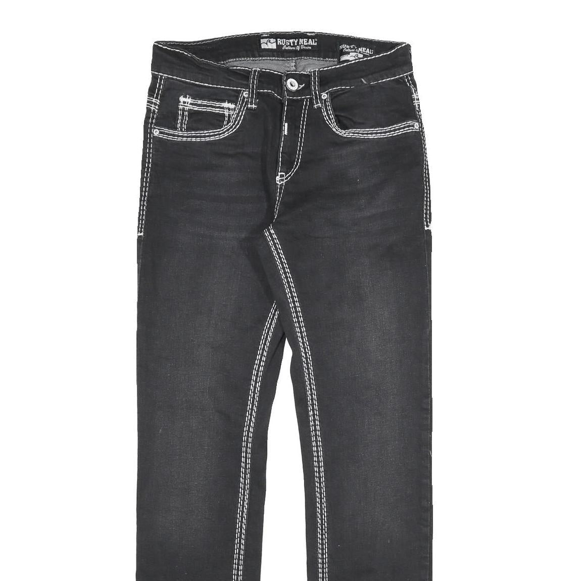 Black Womens Slim Fit Denim Jeans W30 L32 Contrast Stitching Zip Closure