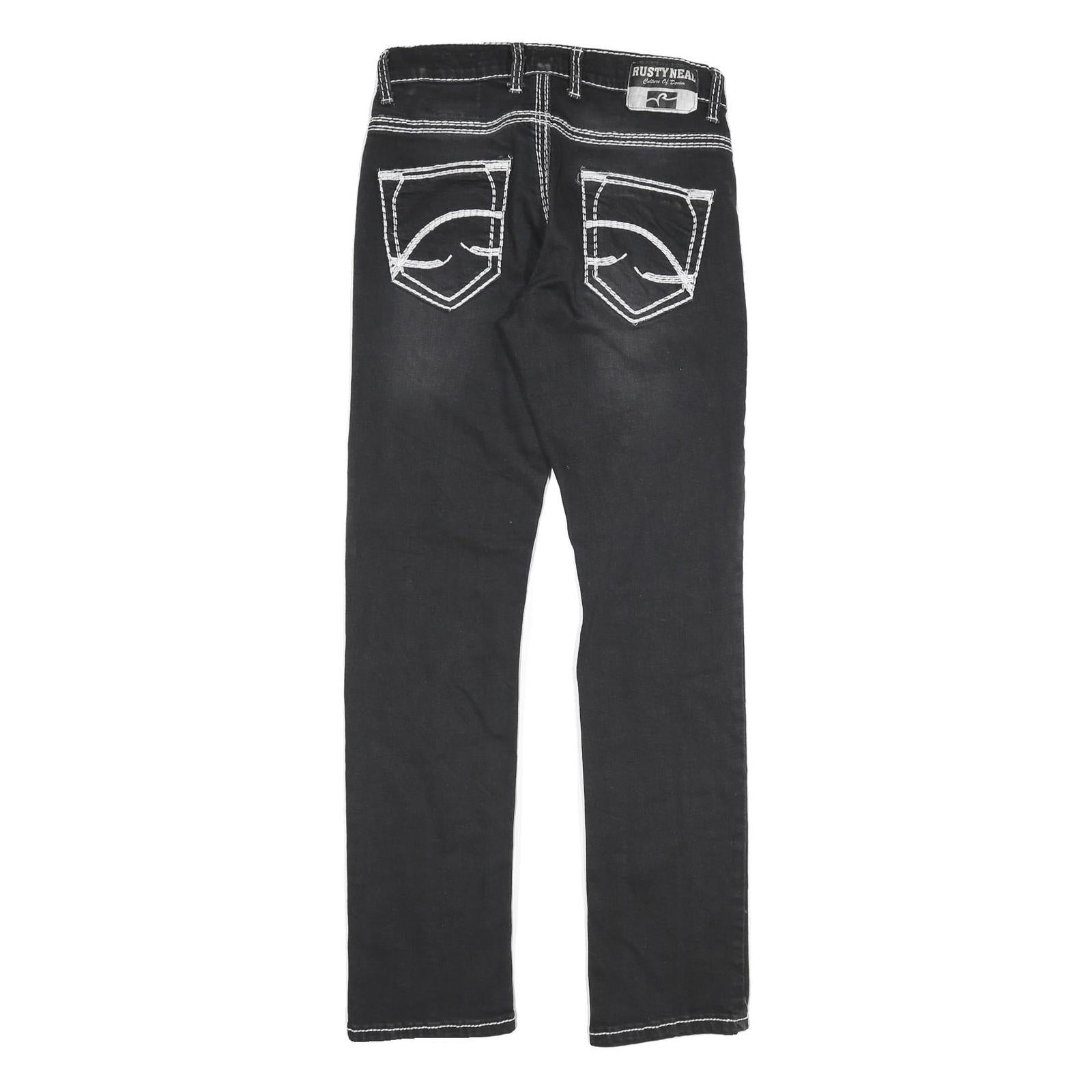 Black Womens Slim Fit Denim Jeans W30 L32 Contrast Stitching Zip Closure
