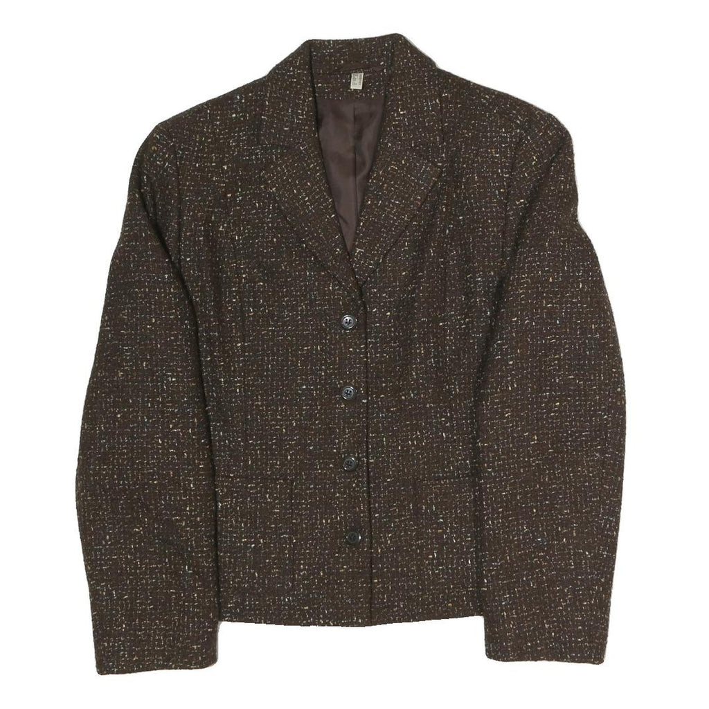 Womens Brown Polyester Blend Button Jacket UK 16 Tweed Classic Workwear