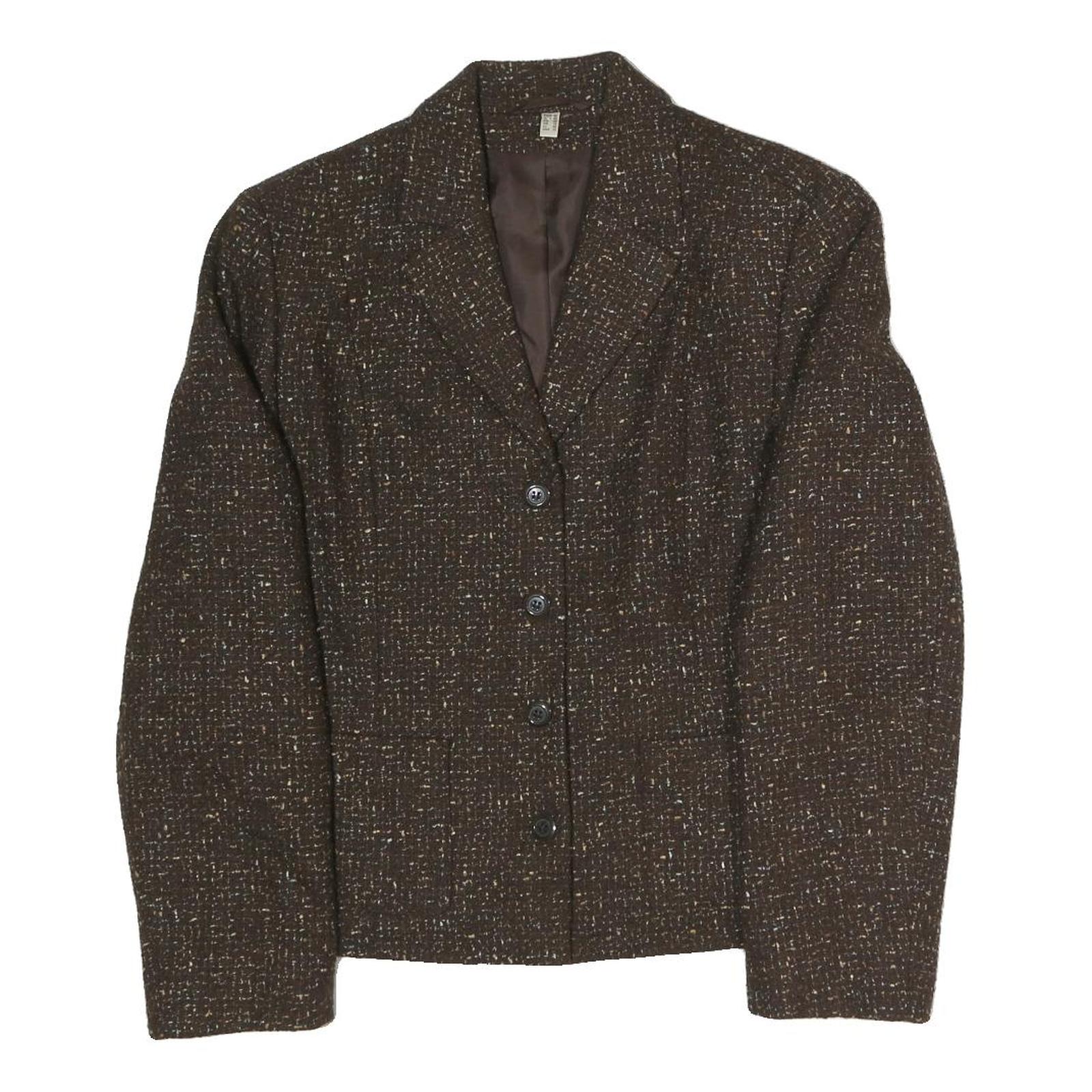 Womens Brown Polyester Blend Button Jacket UK 16 Tweed Classic Workwear