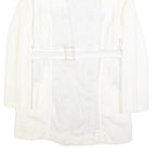 DESIGUAL Womens White Cream Linen Blend Button Jacket L Belted Embroidered