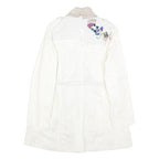 DESIGUAL Womens White Cream Linen Blend Button Jacket L Belted Embroidered
