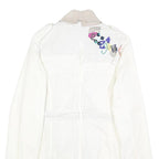 DESIGUAL Womens White Cream Linen Blend Button Jacket L Belted Embroidered