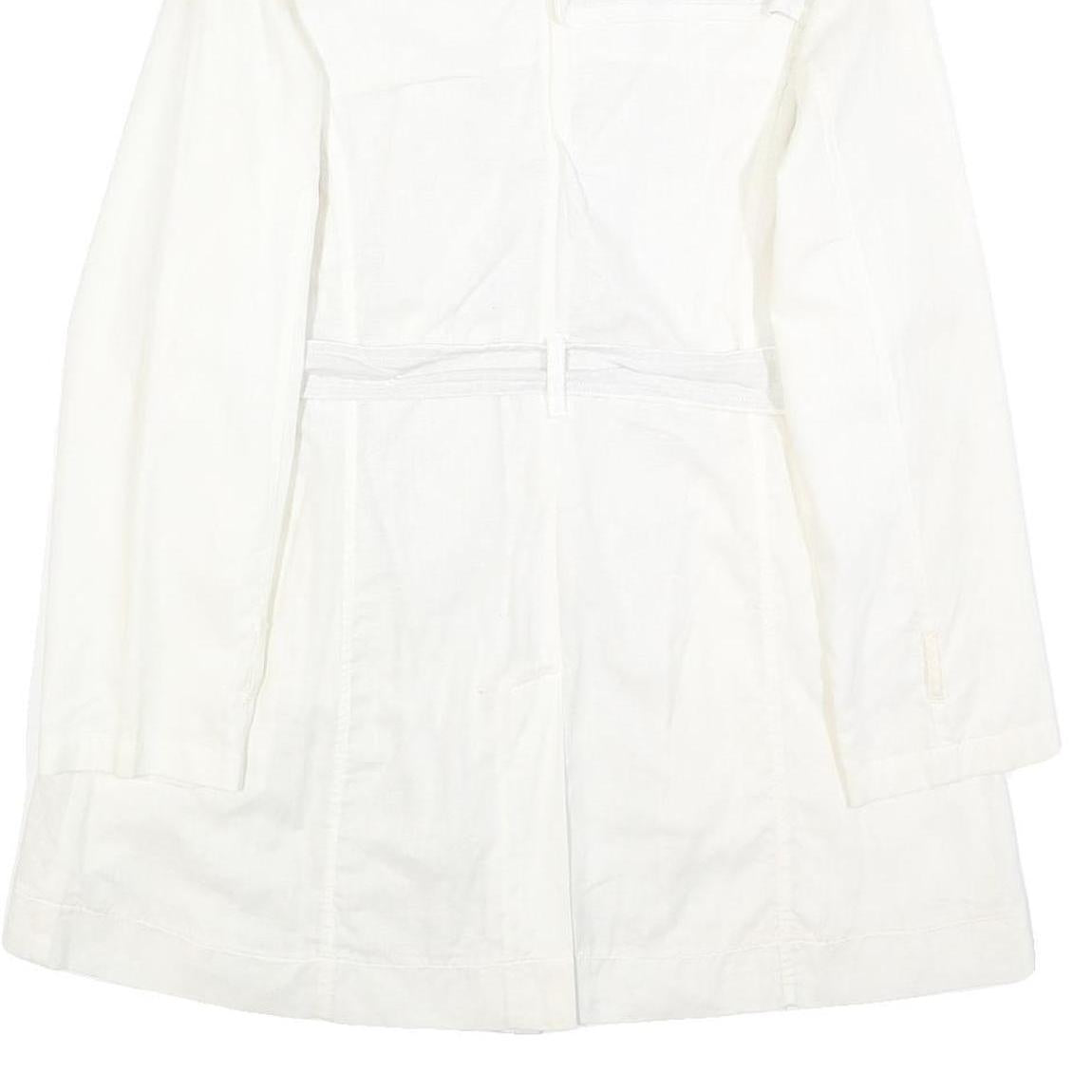 DESIGUAL Womens White Cream Linen Blend Button Jacket L Belted Embroidered