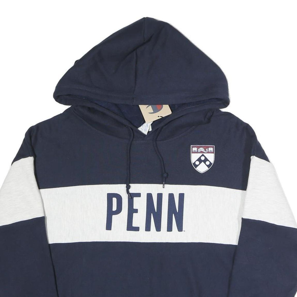 CHAMPION REVERSE WEAVE Womens Navy & White Penn Hoodie L Cotton Blend Pullover