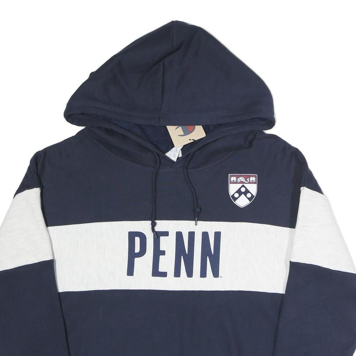 CHAMPION REVERSE WEAVE Womens Navy & White Penn Hoodie L Cotton Blend Pullover