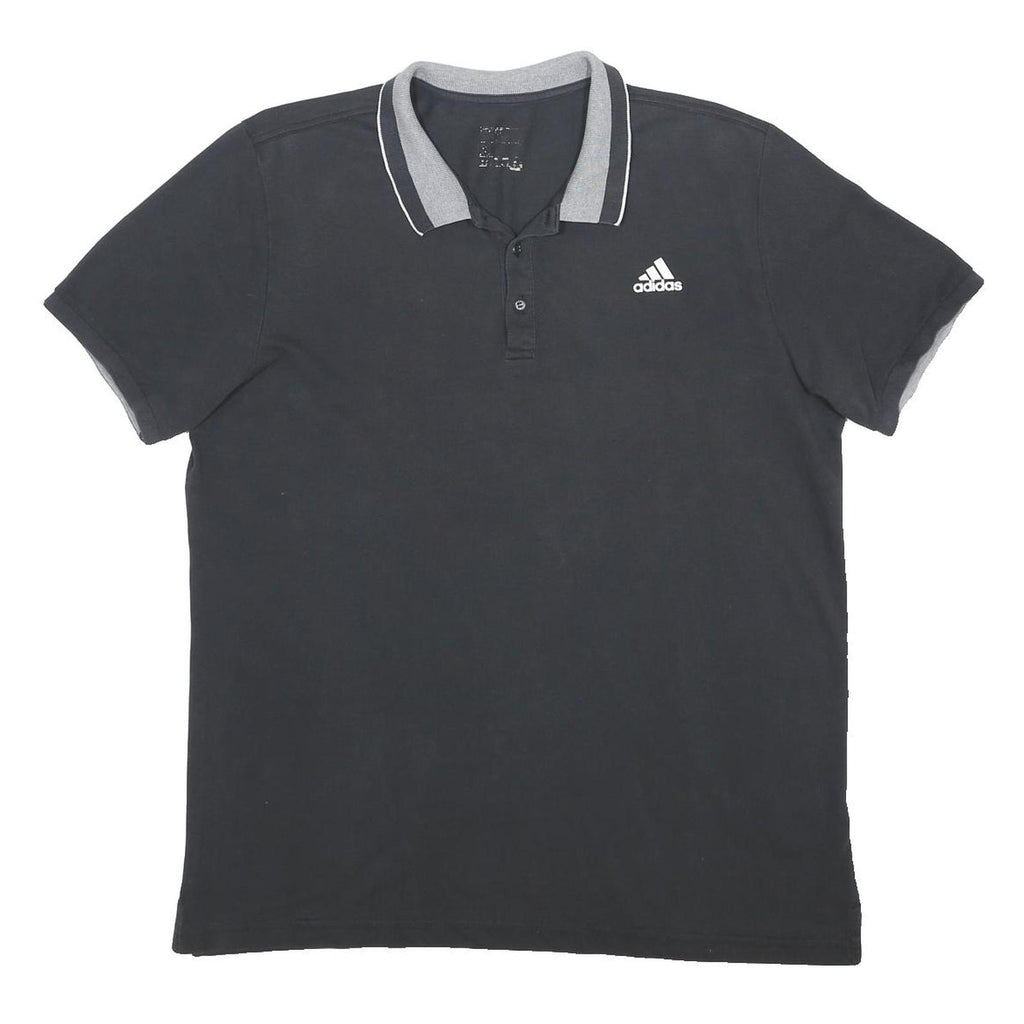 ADIDAS Mens Black & Grey Short Sleeve Polo Shirt L Cotton Blend Jersey Classic