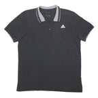 ADIDAS Mens Black & Grey Short Sleeve Polo Shirt L Cotton Blend Jersey Classic
