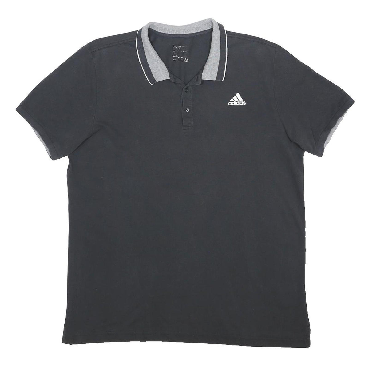 ADIDAS Mens Black & Grey Short Sleeve Polo Shirt L Cotton Blend Jersey Classic