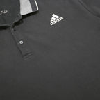 ADIDAS Mens Black & Grey Short Sleeve Polo Shirt L Cotton Blend Jersey Classic