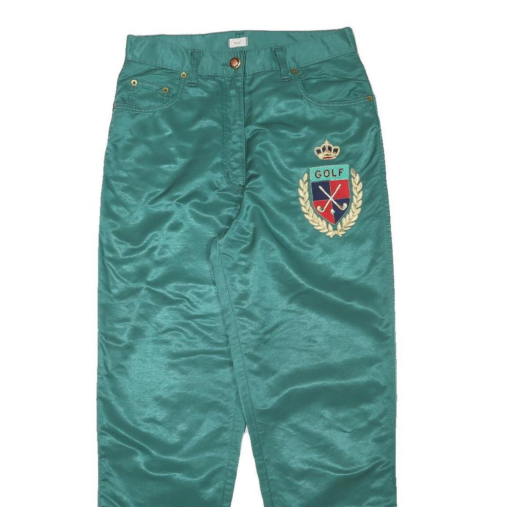 MAGIA Womens Cotton Blend Green Regular Trousers W30 L29 Embroidered Design Zip