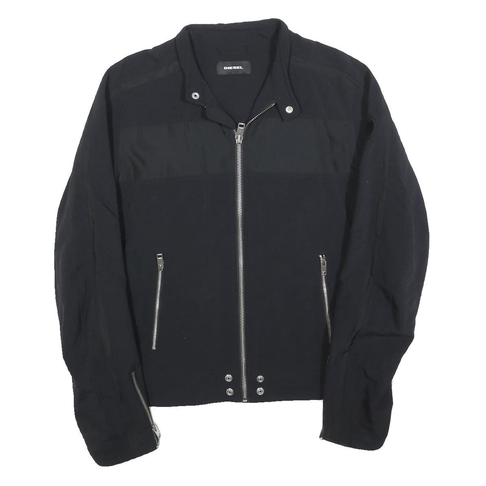 DIESEL Mens Black L Cotton Blend Jacket Zip Closure Stylish Casual L