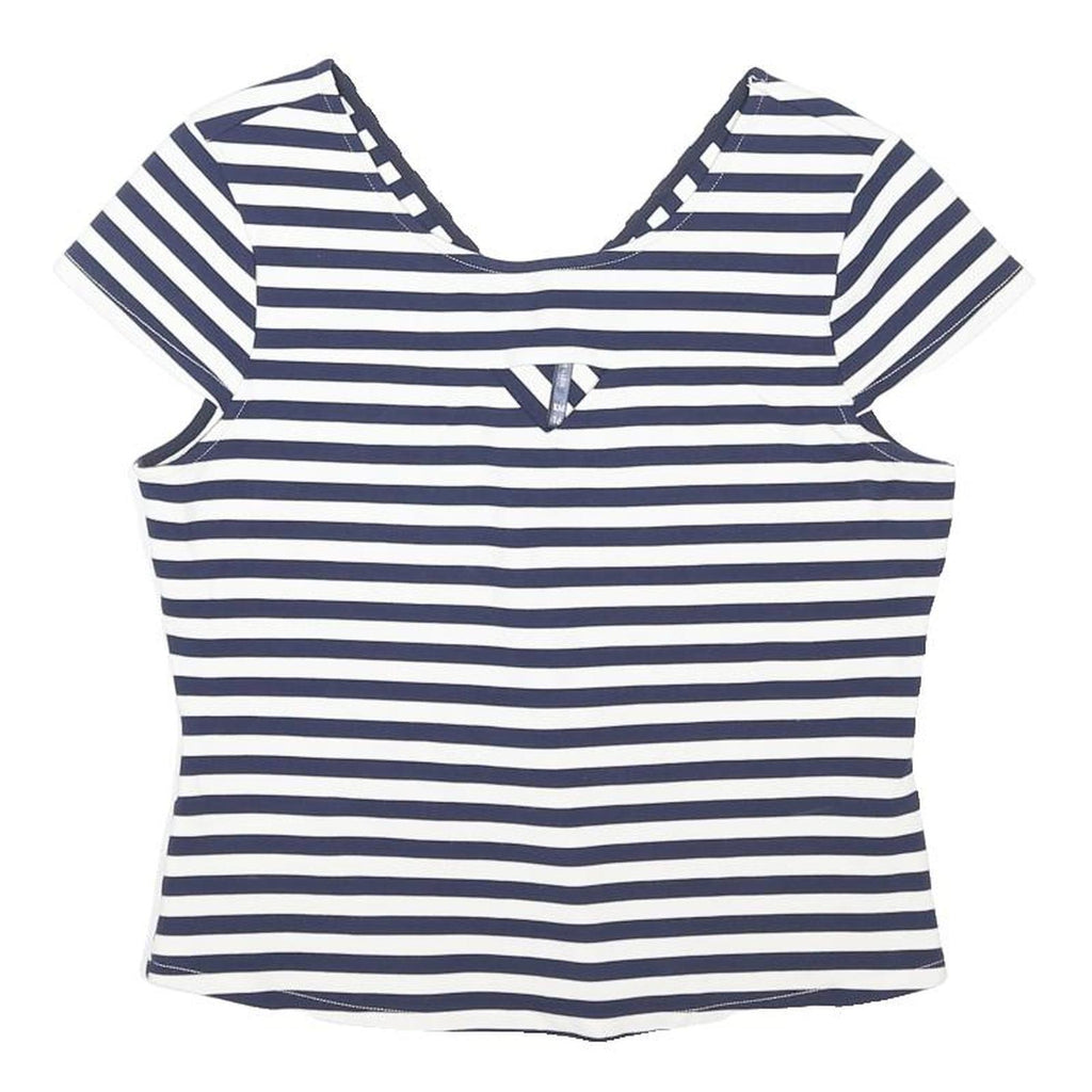 KAREN MILLEN Womens Blue & White Striped Top Short Sleeve Round Neck UK 16