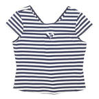 KAREN MILLEN Womens Blue & White Striped Top Short Sleeve Round Neck UK 16