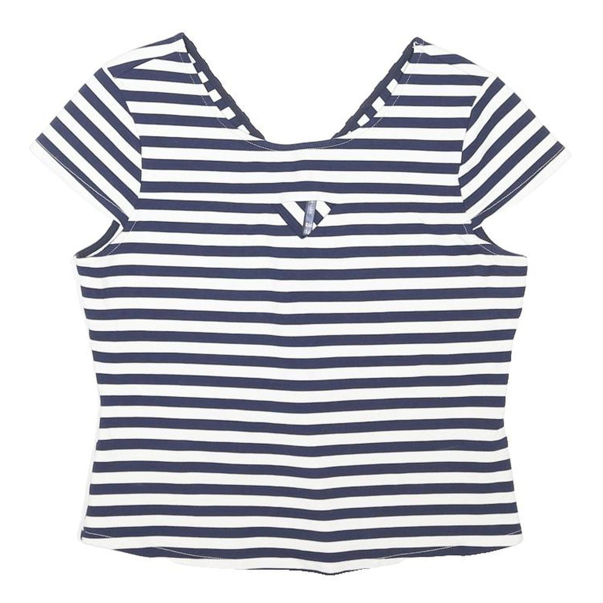KAREN MILLEN Womens Blue & White Striped Top Short Sleeve Round Neck UK 16