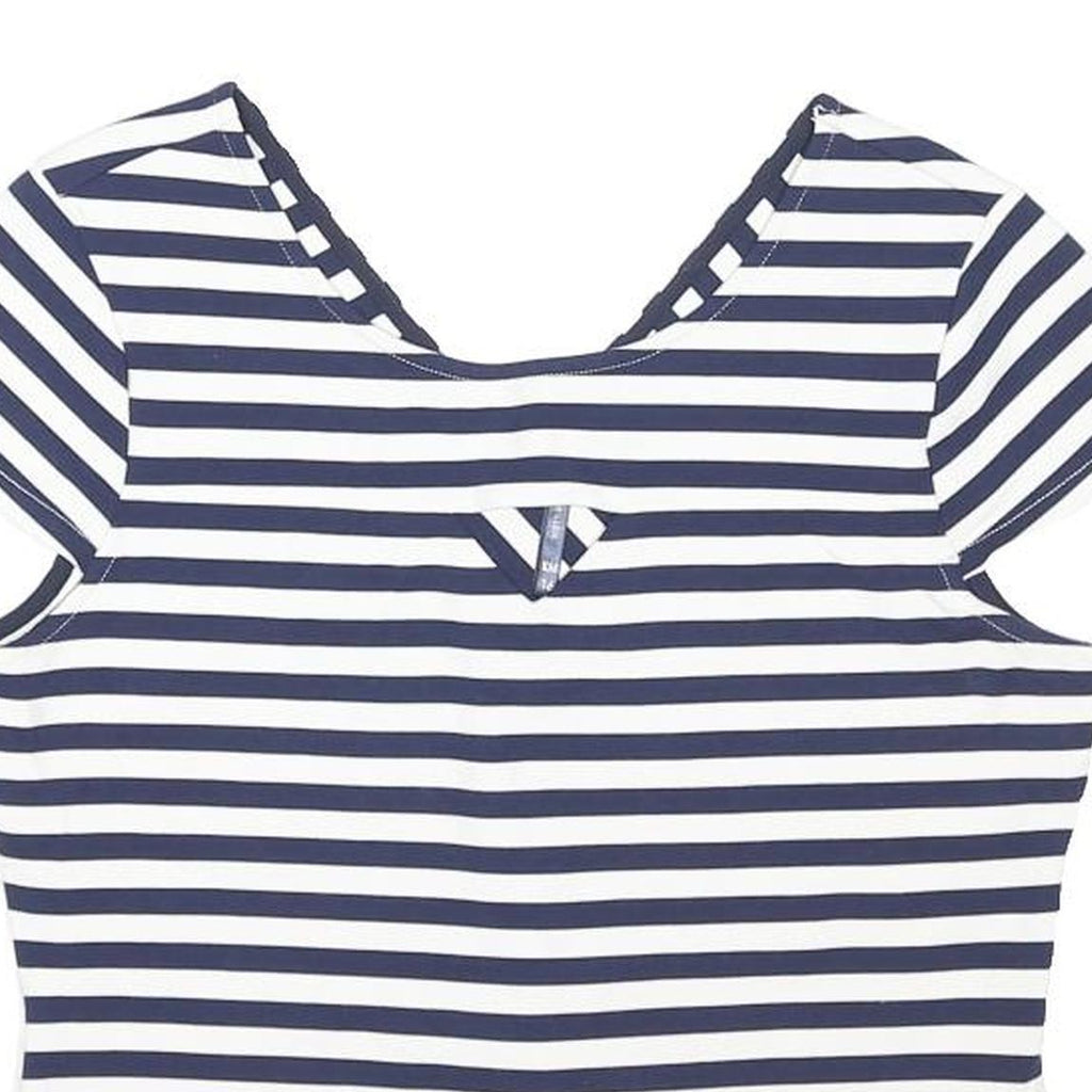 KAREN MILLEN Womens Blue & White Striped Top Short Sleeve Round Neck UK 16