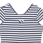 KAREN MILLEN Womens Blue & White Striped Top Short Sleeve Round Neck UK 16