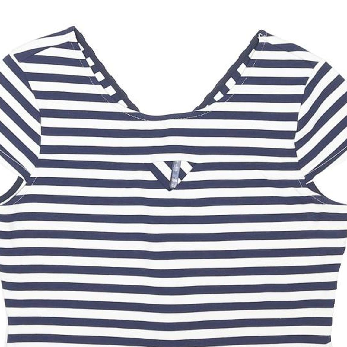 KAREN MILLEN Womens Blue & White Striped Top Short Sleeve Round Neck UK 16