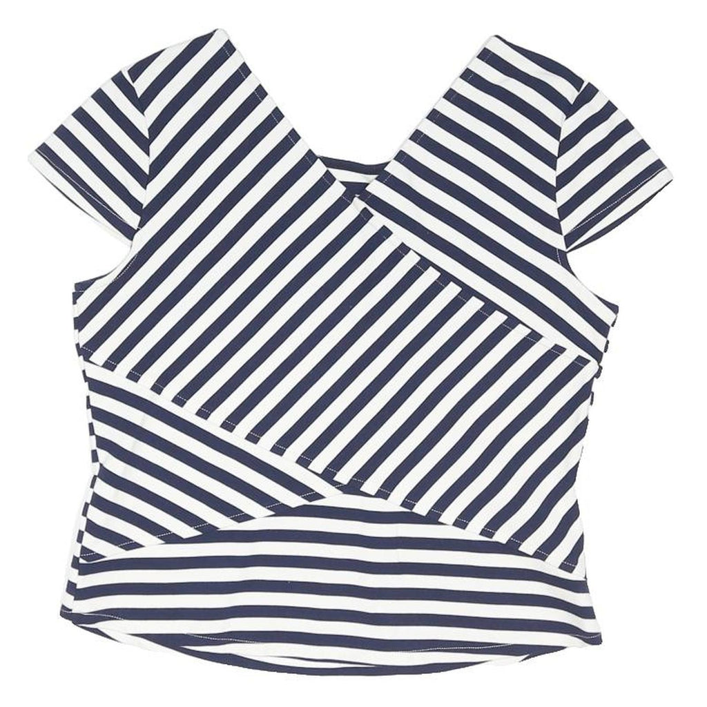 KAREN MILLEN Womens Blue & White Striped Top Short Sleeve Round Neck UK 16