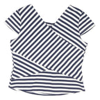 KAREN MILLEN Womens Blue & White Striped Top Short Sleeve Round Neck UK 16