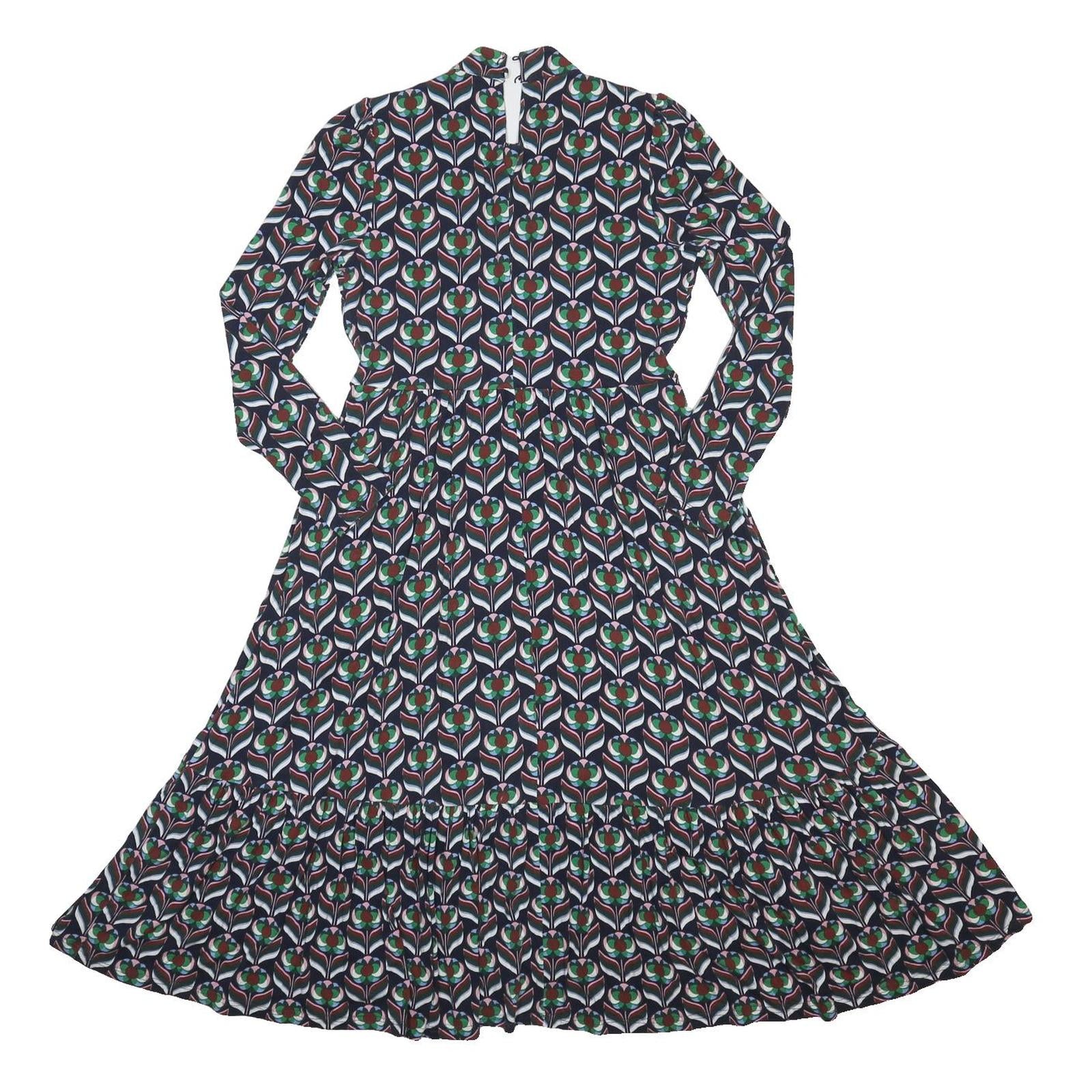BODEN Womens Blue Viscose Blend Day Dress Floral Long Sleeve Midi UK 10