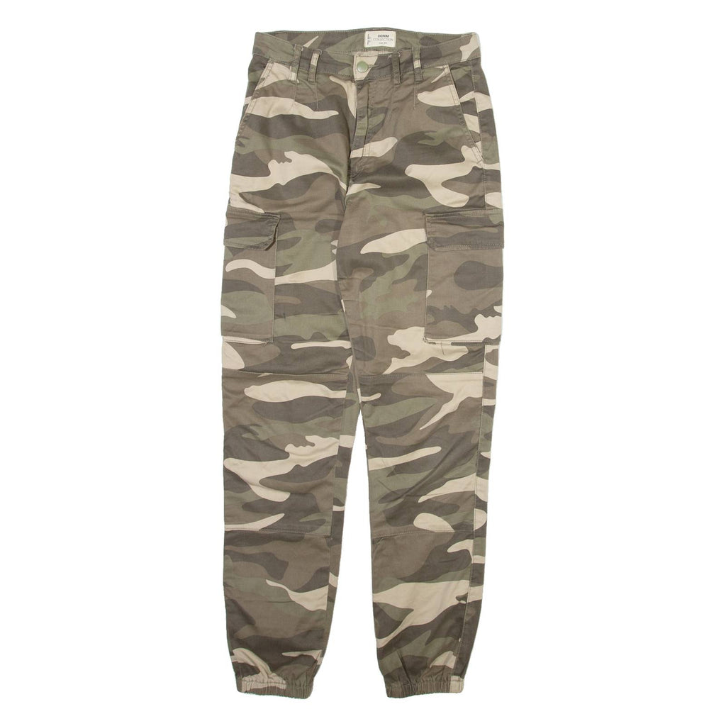 DENIM COLLECTION Camo Cargo Womens Trousers Beige Regular Tapered W26 L28