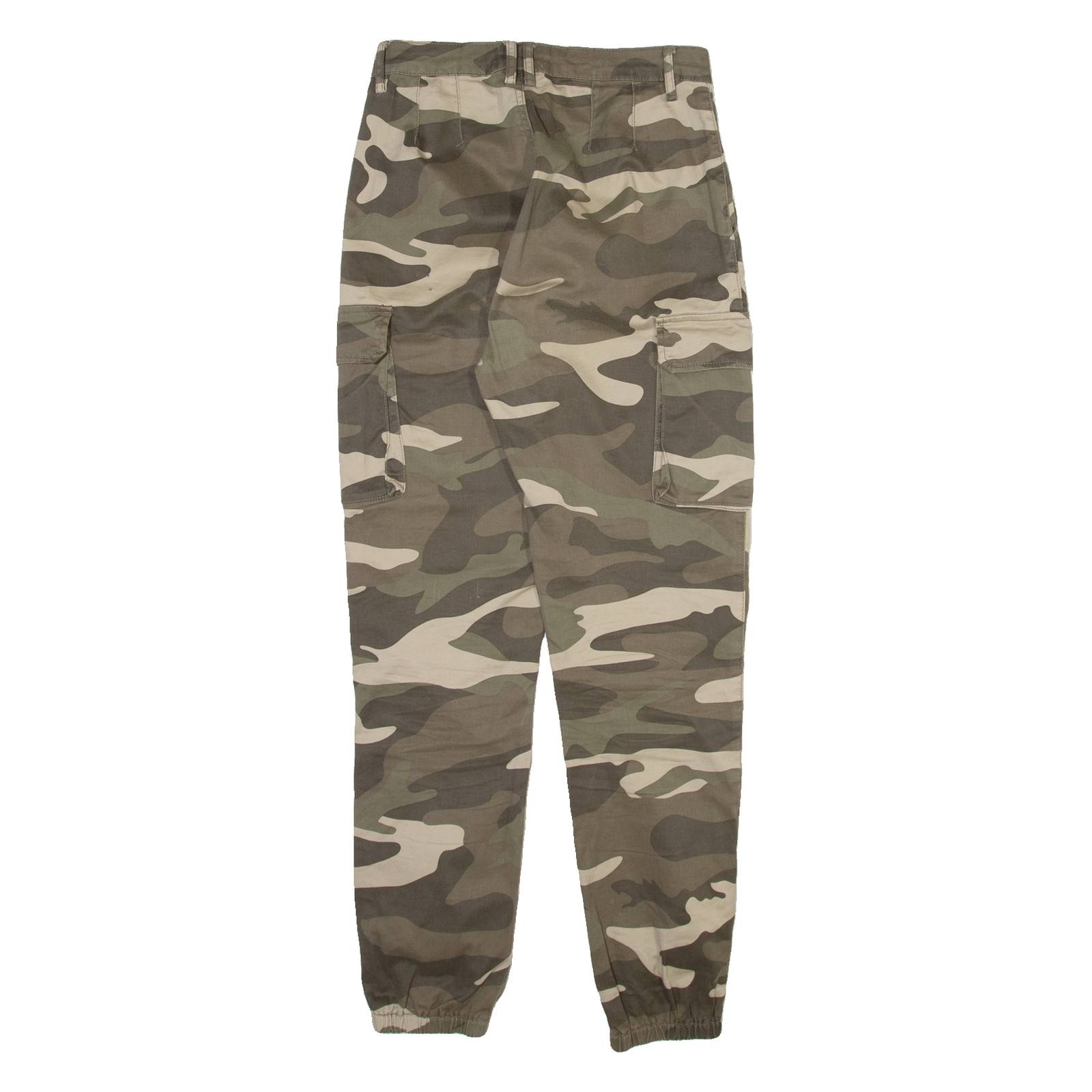DENIM COLLECTION Camo Cargo Womens Trousers Beige Regular Tapered W26 L28