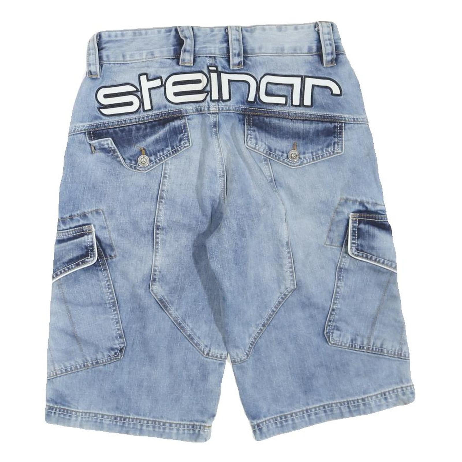 STEINAR Mens Shorts Blue Casual Denim M W30 Cargo Pocket Lightweight