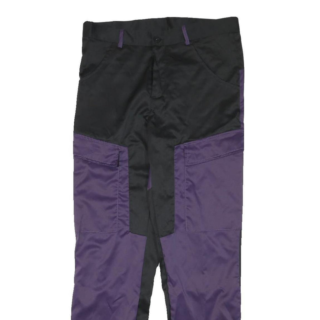 Womens Polyester Blend Black & Purple Relaxed Trousers W32 L30 Cargo Zip Pockets