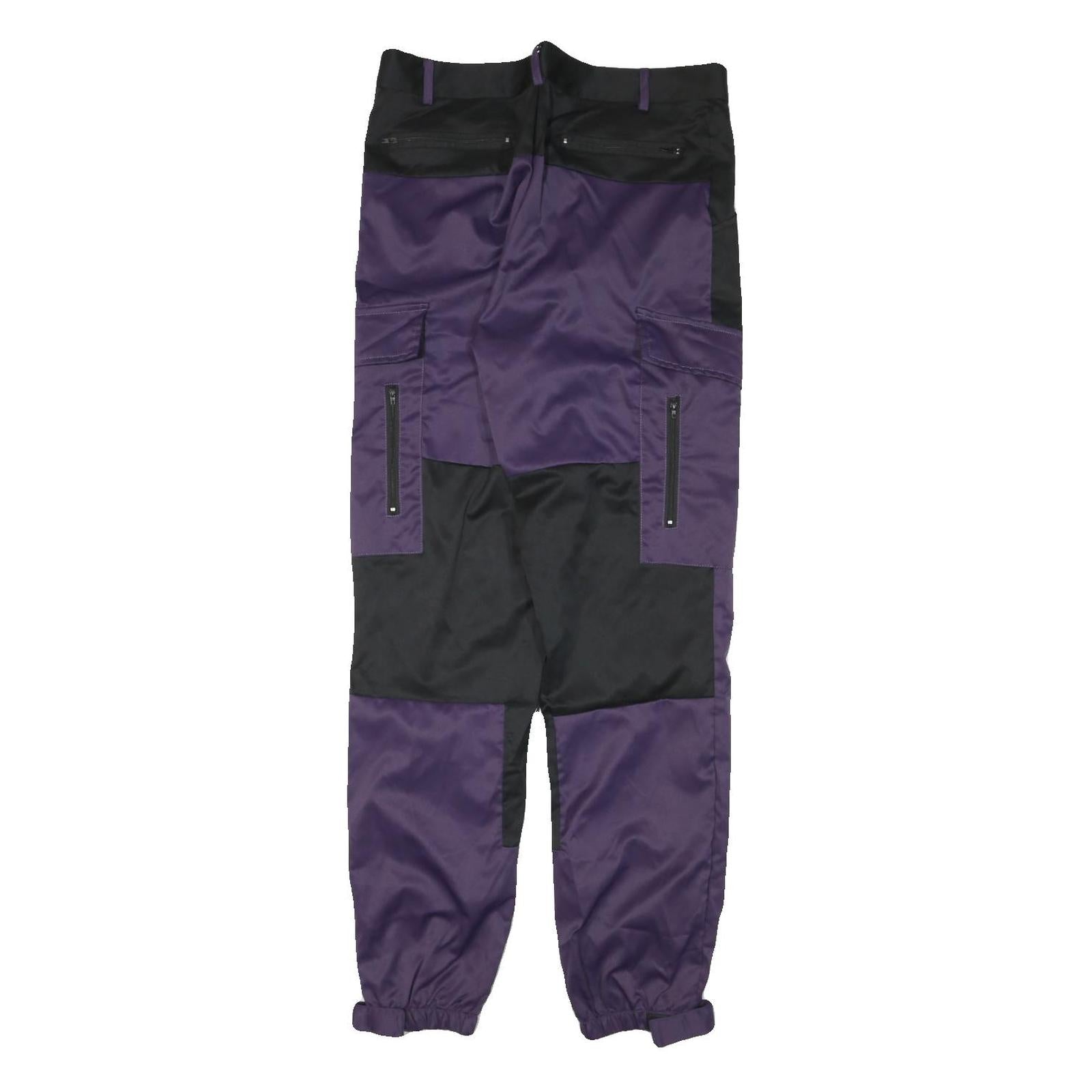 Womens Polyester Blend Black & Purple Relaxed Trousers W32 L30 Cargo Zip Pockets