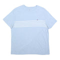 TOMMY HILFIGER Mens Light Blue & White Striped T-Shirt L Short Sleeve Crew Neck