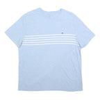 TOMMY HILFIGER Mens Light Blue & White Striped T-Shirt L Short Sleeve Crew Neck