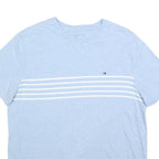TOMMY HILFIGER Mens Light Blue & White Striped T-Shirt L Short Sleeve Crew Neck