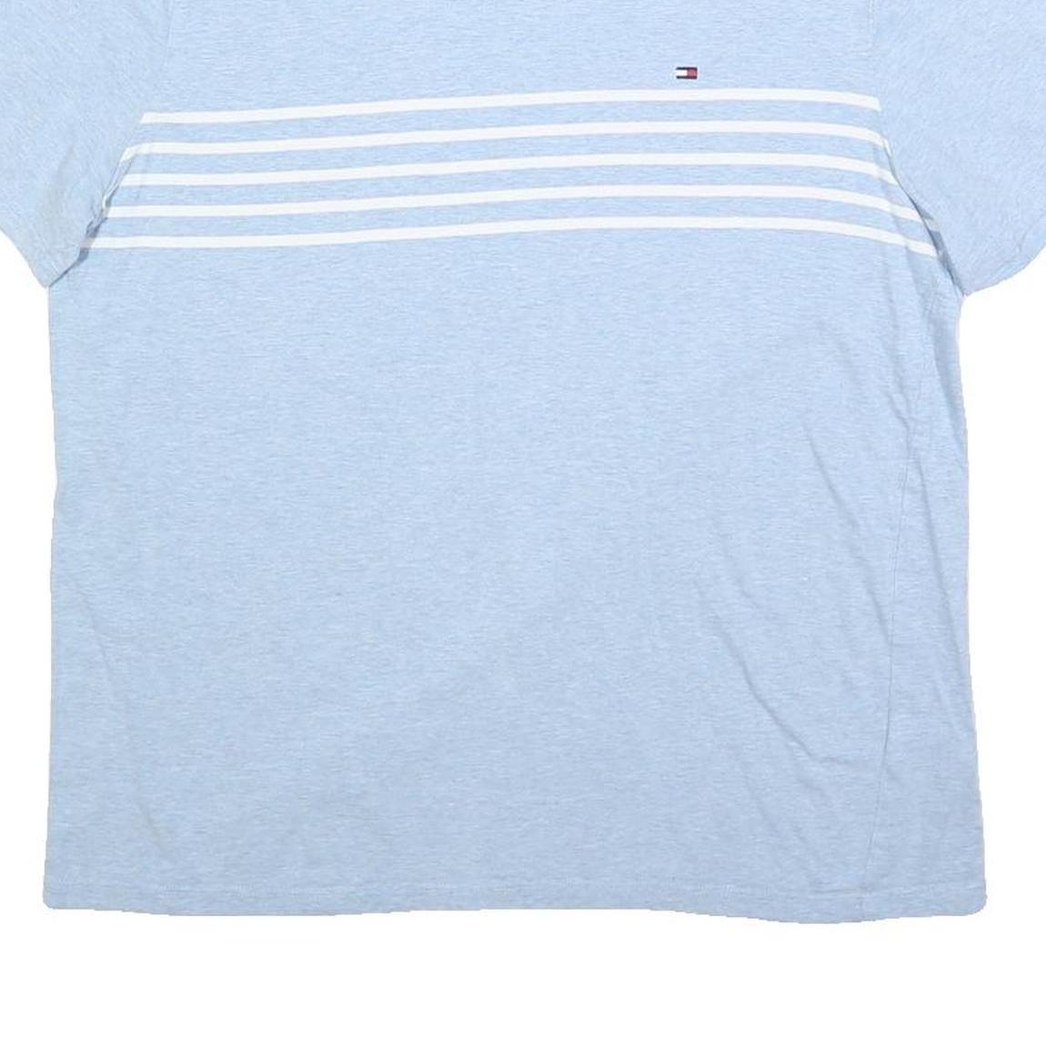 TOMMY HILFIGER Mens Light Blue & White Striped T-Shirt L Short Sleeve Crew Neck