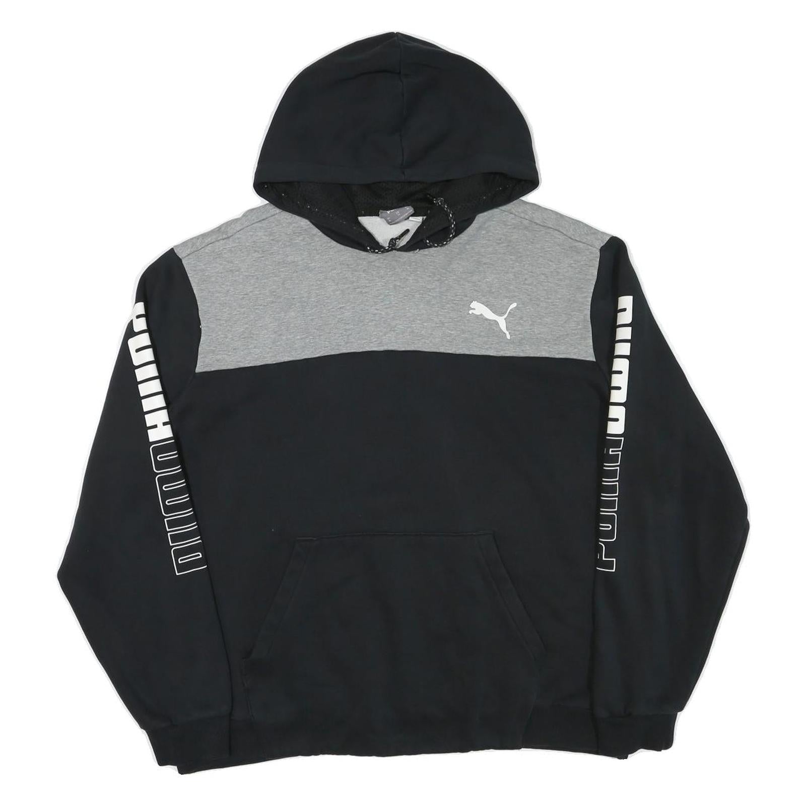 PUMA Mens Black & Grey Logo Print Hooded Pullover Hoodie XL Casual Sportswear