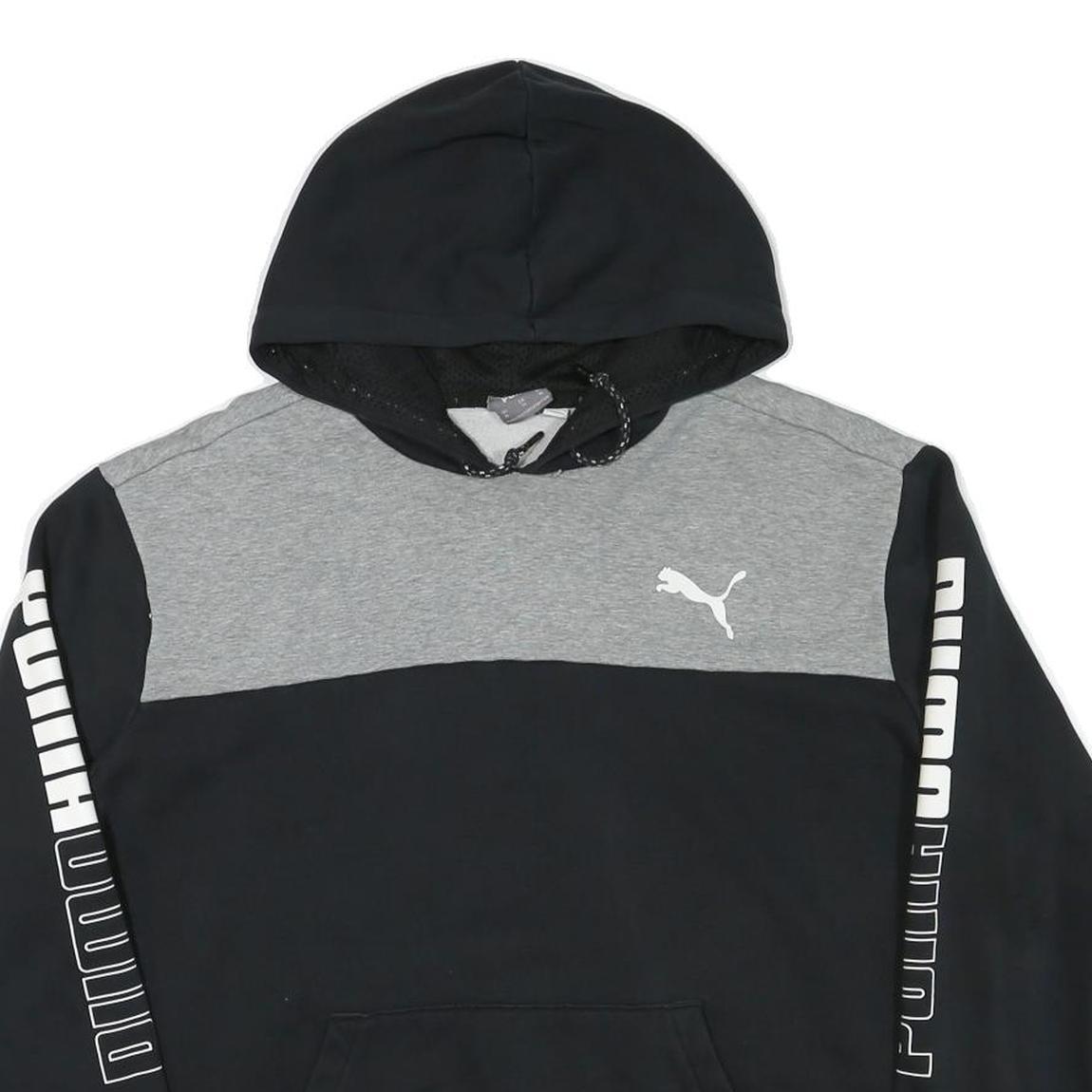 PUMA Mens Black & Grey Logo Print Hooded Pullover Hoodie XL Casual Sportswear