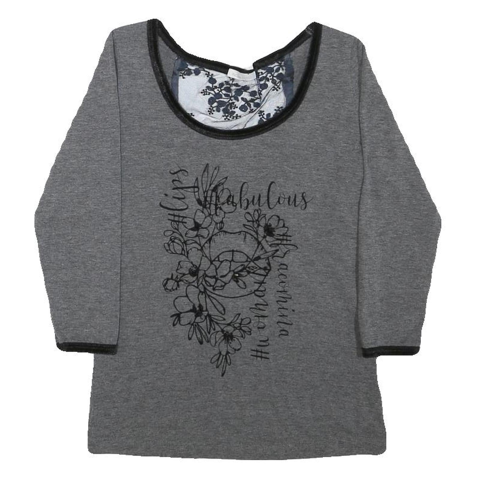 FRACOMINA JEANS Womens Grey Printed Top 3/4 Sleeve Round Neck XS Cotton Blend