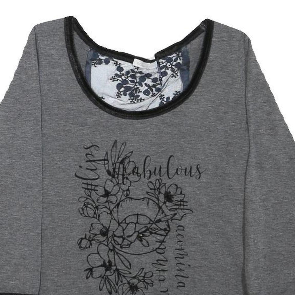 FRACOMINA JEANS Womens Grey Printed Top 3/4 Sleeve Round Neck XS Cotton Blend