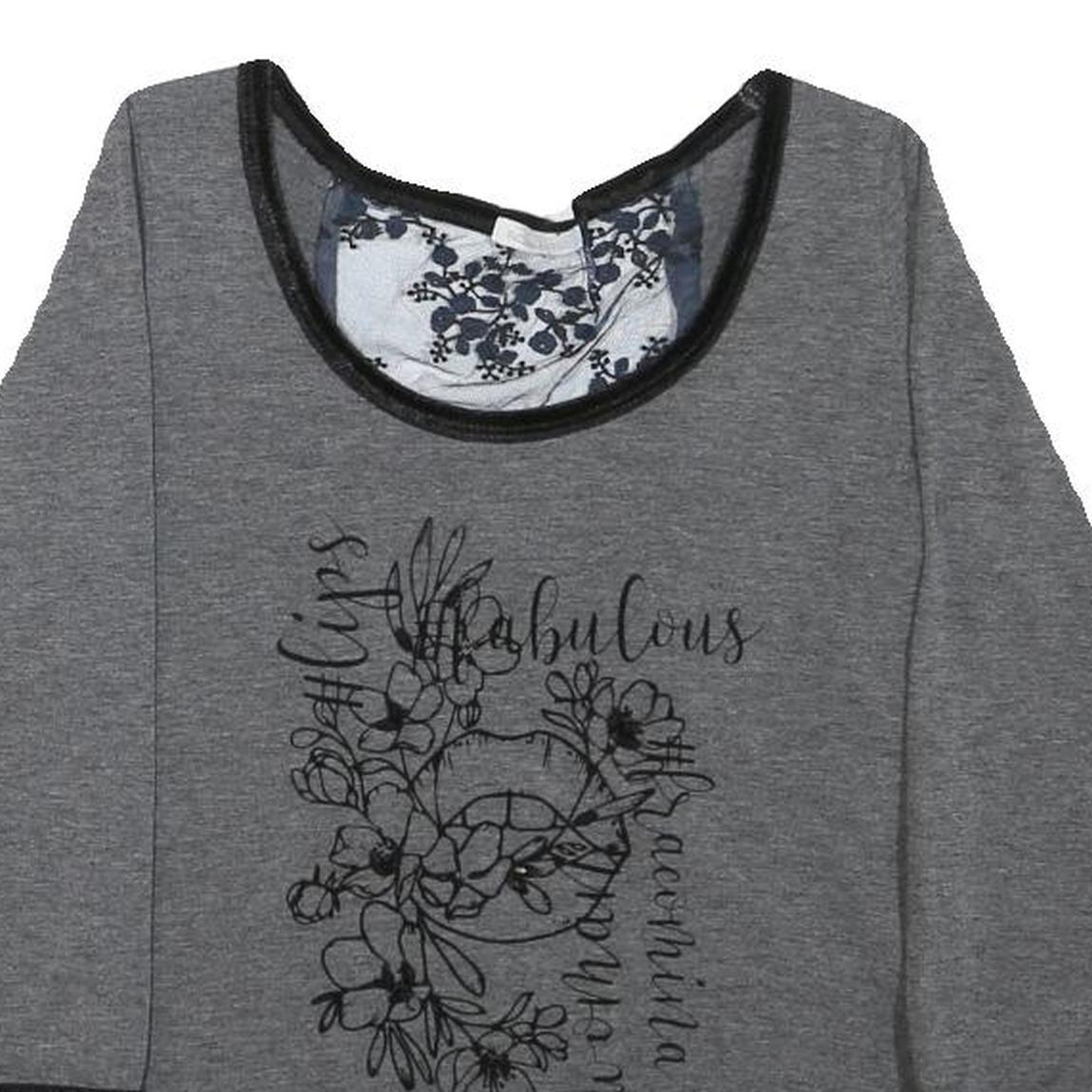 FRACOMINA JEANS Womens Grey Printed Top 3/4 Sleeve Round Neck XS Cotton Blend
