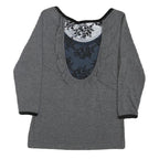 FRACOMINA JEANS Womens Grey Printed Top 3/4 Sleeve Round Neck XS Cotton Blend