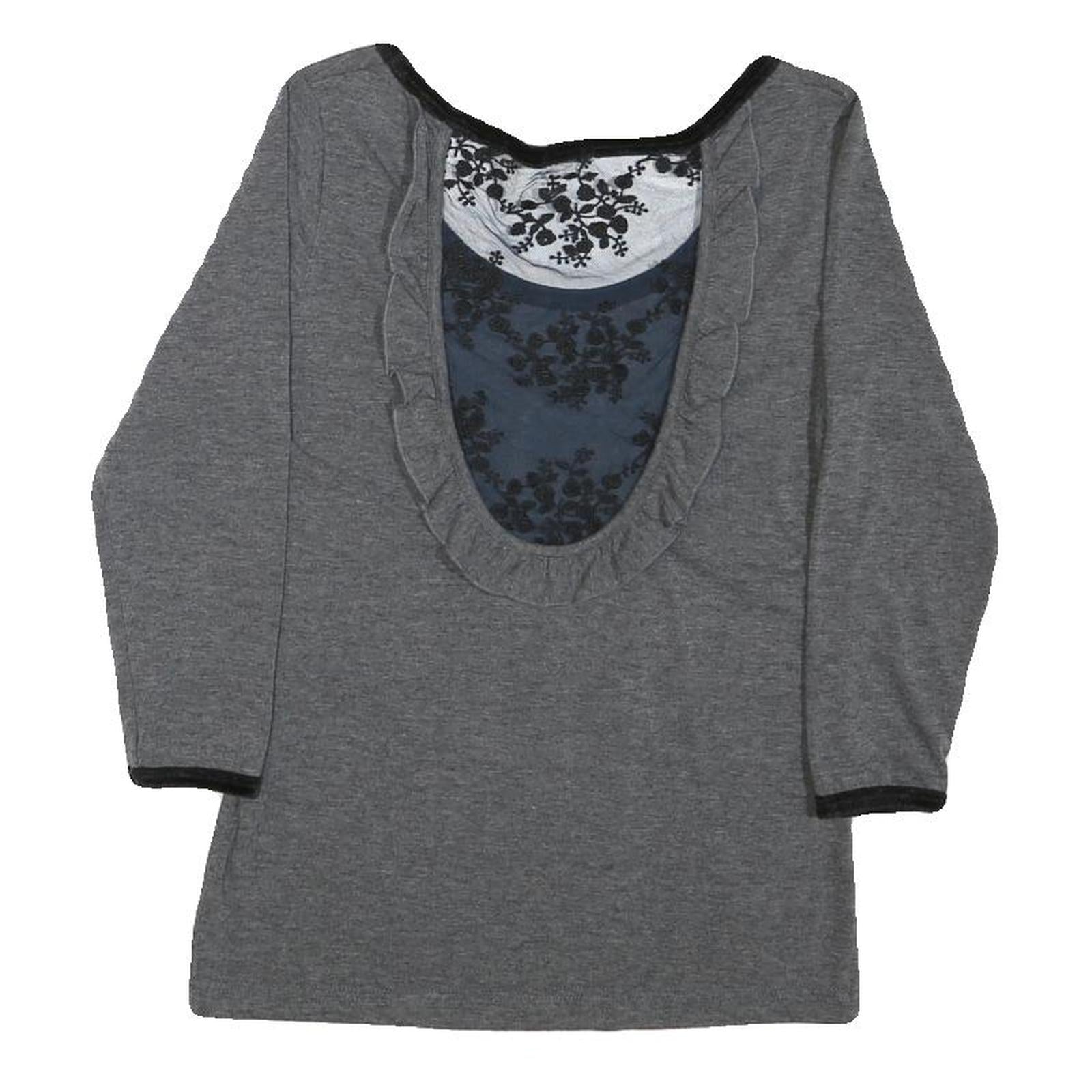 FRACOMINA JEANS Womens Grey Printed Top 3/4 Sleeve Round Neck XS Cotton Blend