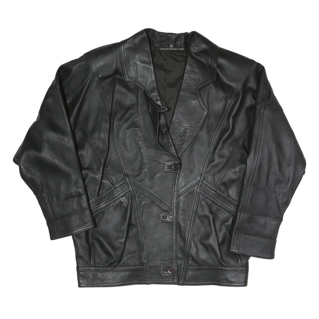 LEDERMODERN FABRIKATION J. TAKA Womens Black Button Faux Leather Jacket L Soft